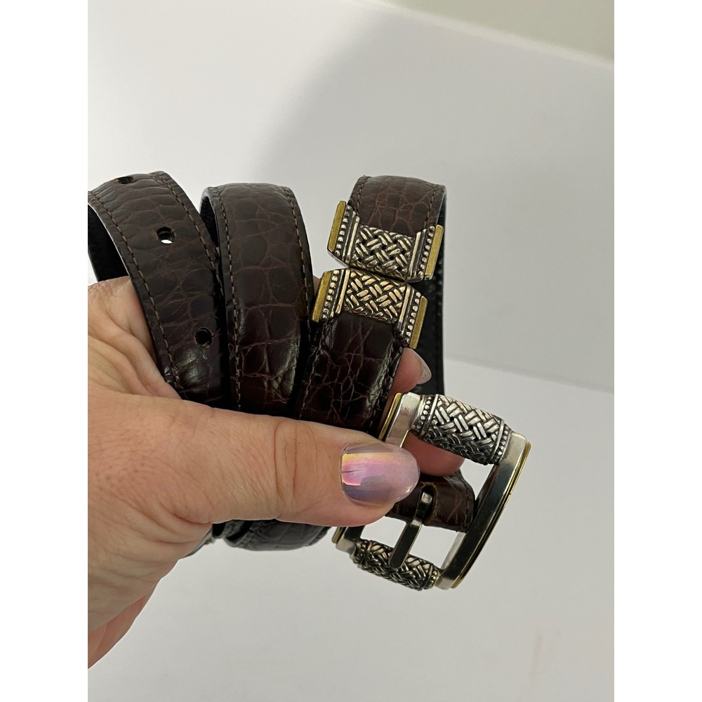 Brighton Croc‎ Embossed Belt Womens 28 Brown Silver Gold Hardware C6500